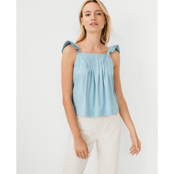 Ann Taylor Ruffle Strap Tie Back Tank Top Light Blue Size M. NEW - Picture 1 of 9